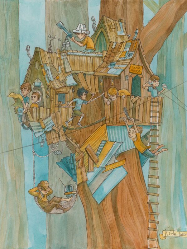 Tree Fort Watercolor On Paper